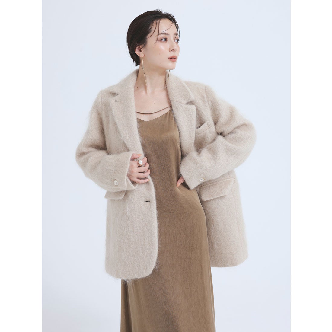 アニュアンス anuans モヘアシャギーテーラードジャケット （BEIGE