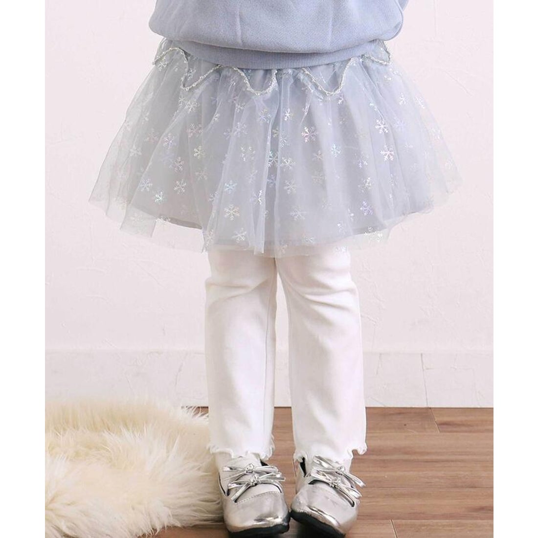 スラップ スリップ SLAP SLIP ふわふわドット雪柄チュールセミフレア