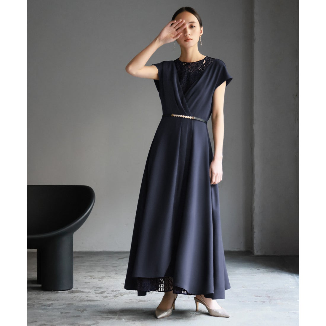 ガール GIRL パールベルト付きカシュクール風レース切替え フレア