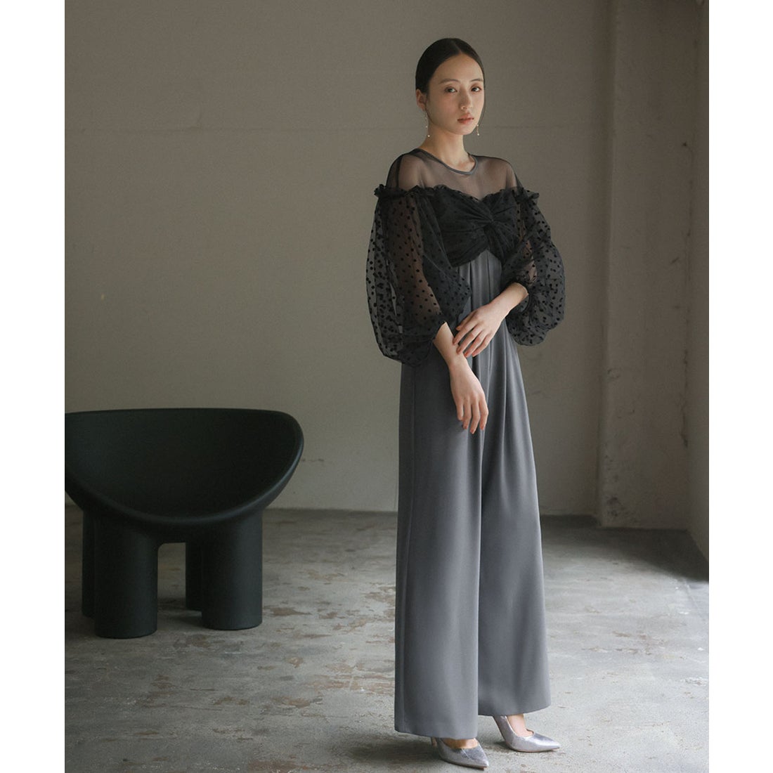 ガール GIRL フロッキードットシアーオールインワン 結婚式 パンツ