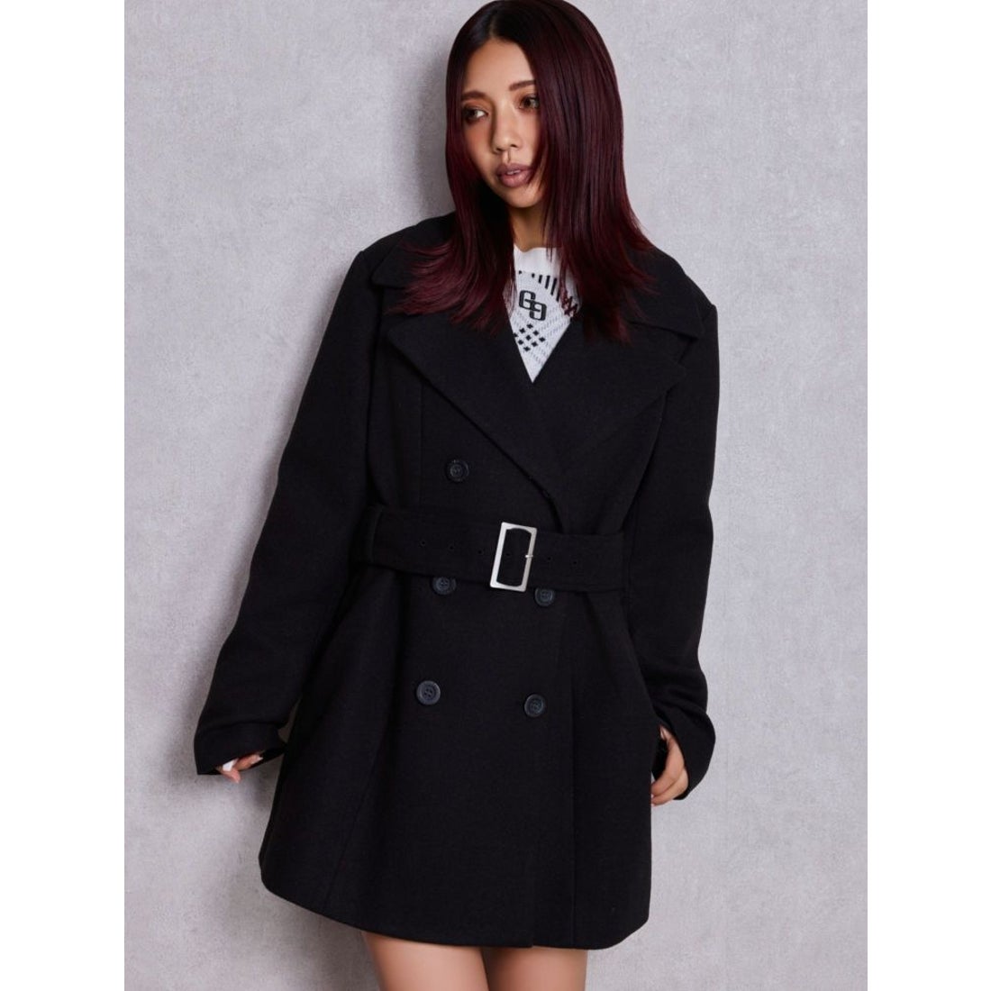 ジェイダ GYDA ベルト付きタイトファーコート （ブラック