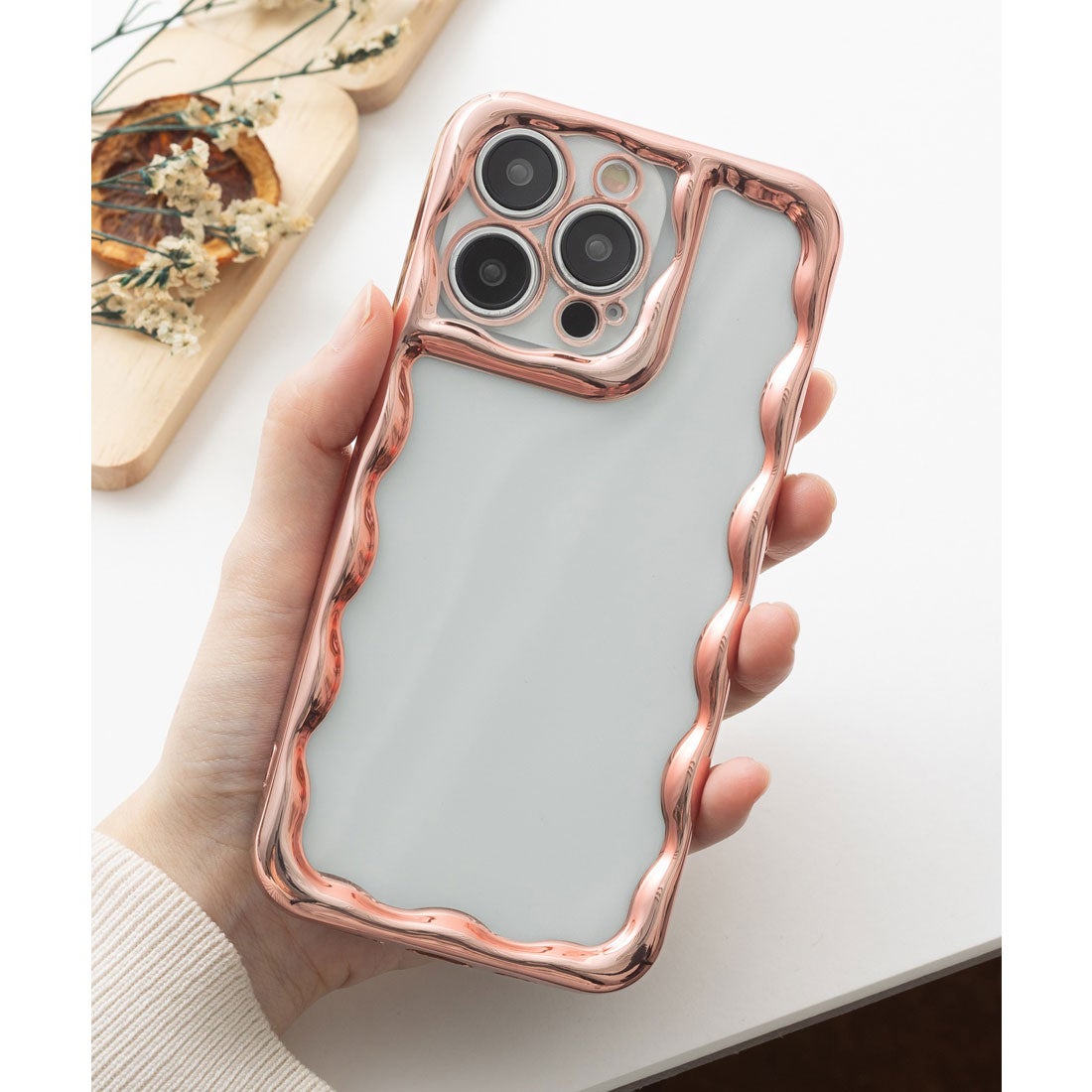 エモニーク emonique メタリック ウェーブフレーム クリア iPhone