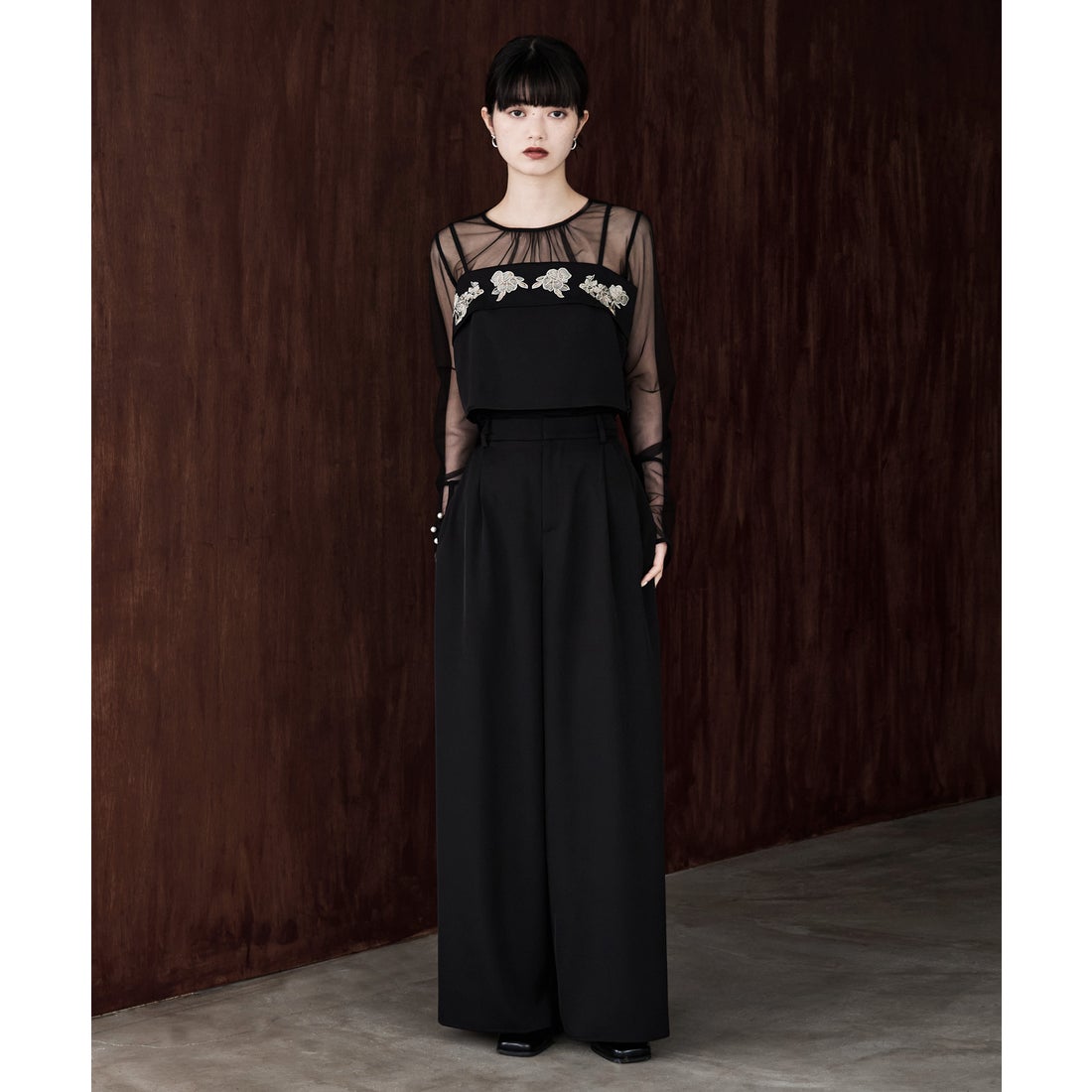 エトル etoll. 3piece刺繍リボンビスチェ＆タックワイドパンツ