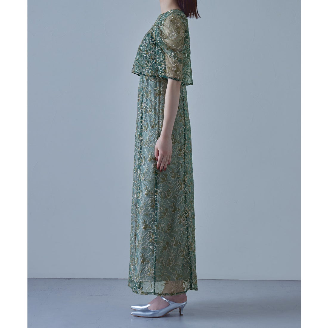 エトル etoll. 刺繍レースレイヤードドレス （ボルドー