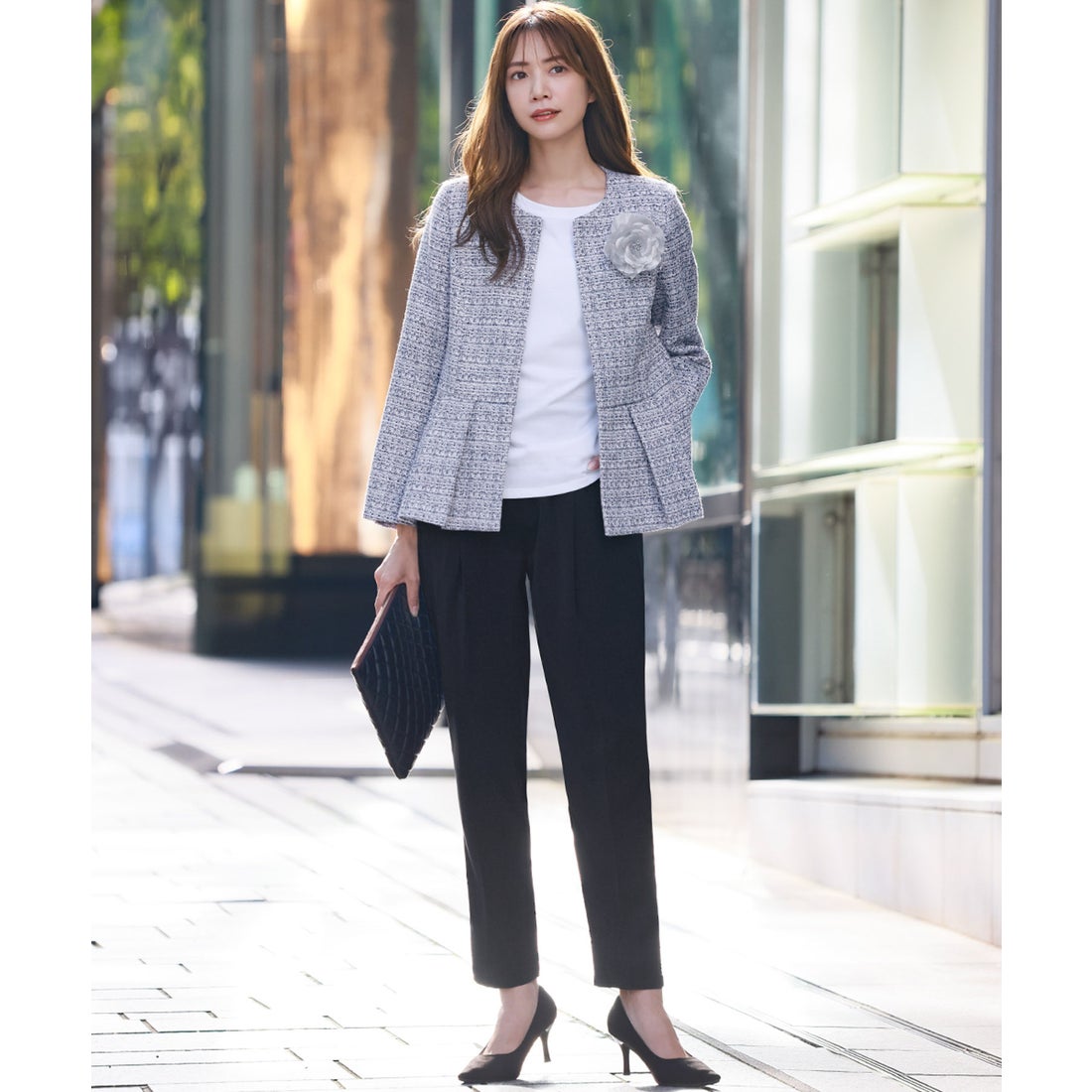 フロリア Flolia ツイードペプラムジャケット テーパードパンツ