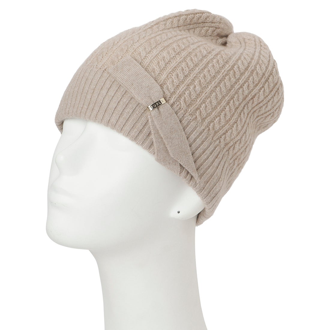 FURLA ニット帽 帽子 ウールカシミヤ リボン ロゴリング付き
