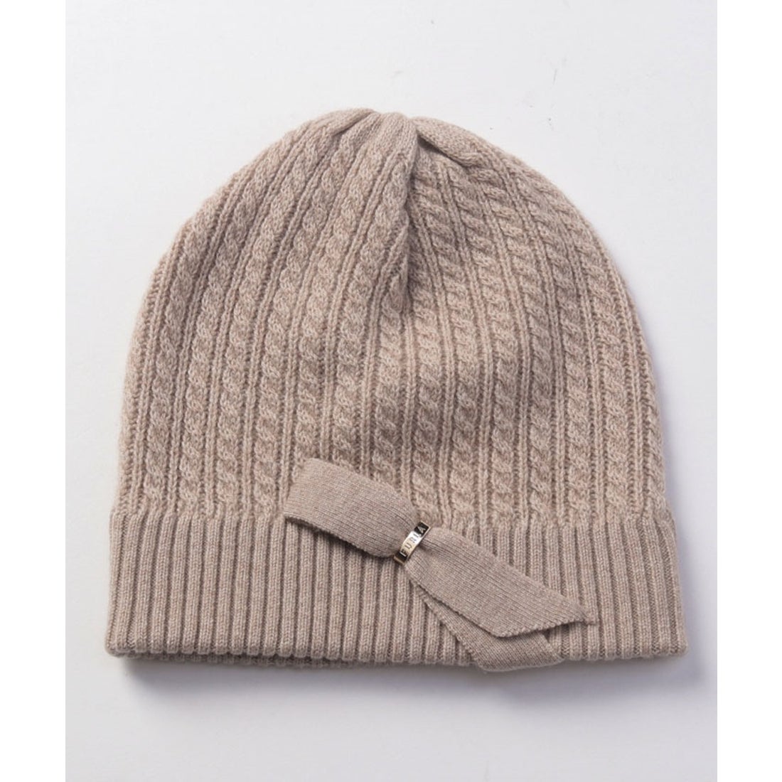 FURLA ニット帽 帽子 ウールカシミヤ リボン ロゴリング付き