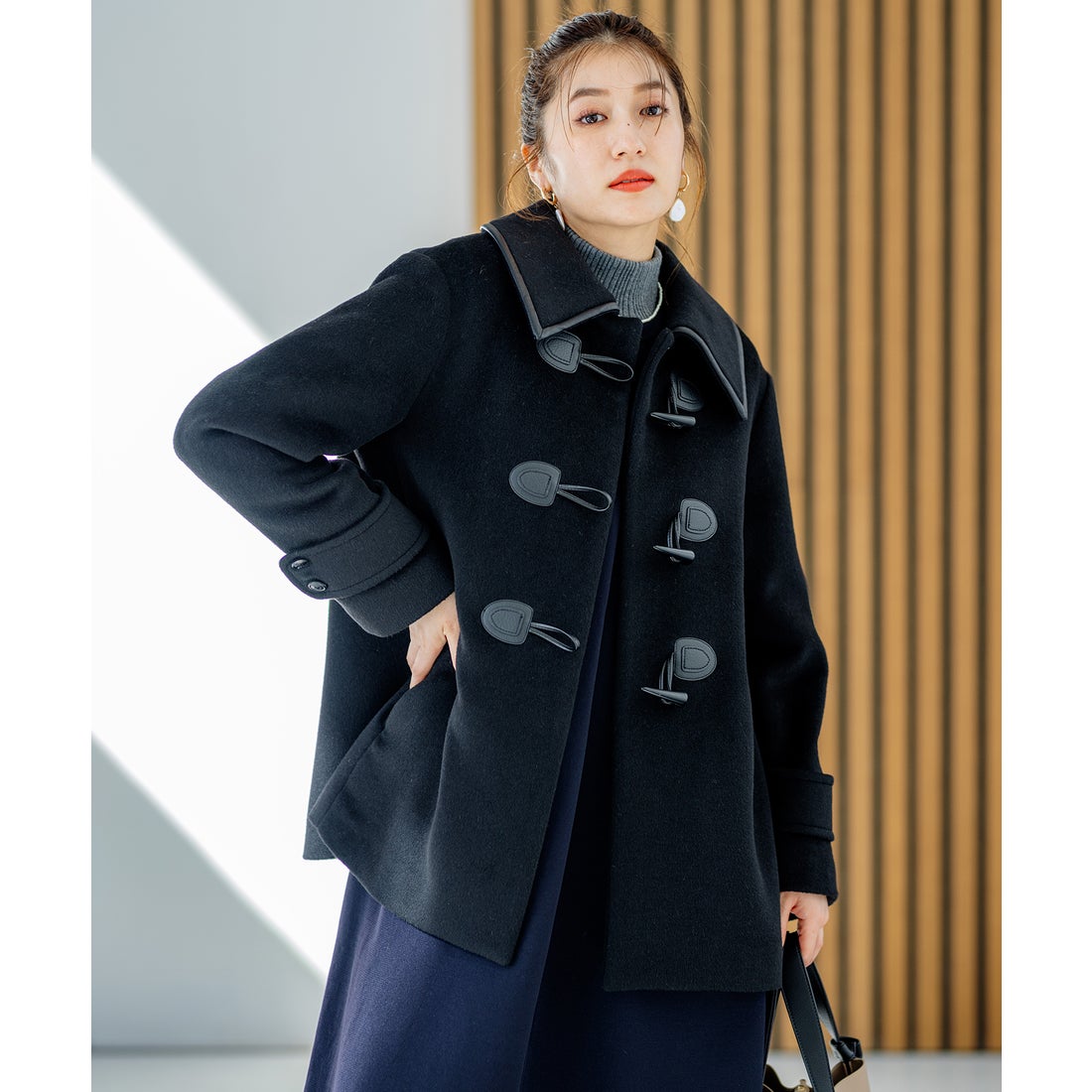 組曲 L バイカラーダッフル ウールコート （ブラック系