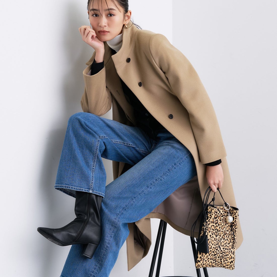 インディヴィ INDIVI 【名品コート／日本製】ウール100％スタンド