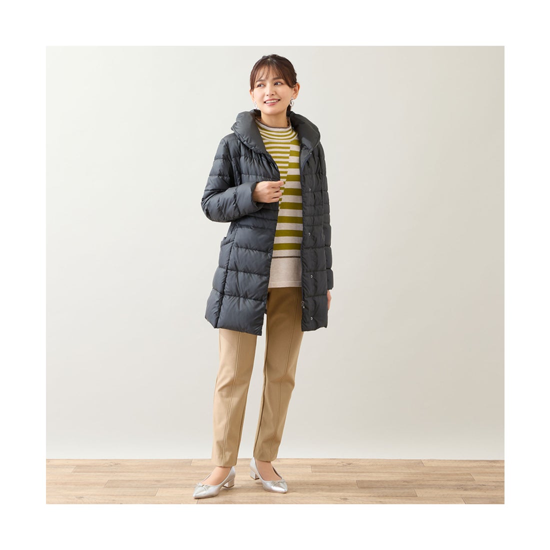 ロブジェ LOBJIE 軽量タフタダウンコート （ブラック） - ファッション