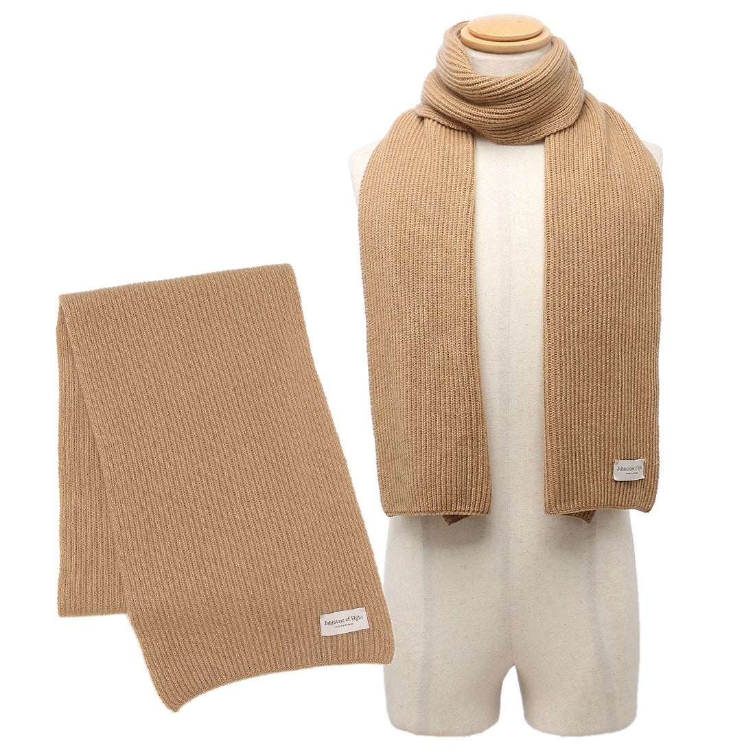 ジョンストンズ JOHNSTONS マフラー ニットリブマフラー ベージュ