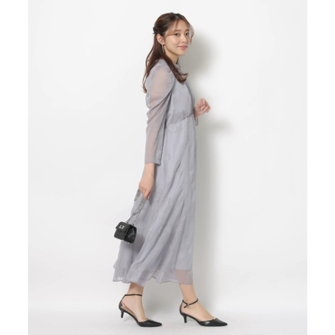 ジャスグリッティー JUSGLITTY フロッキープリントワンピース （黒