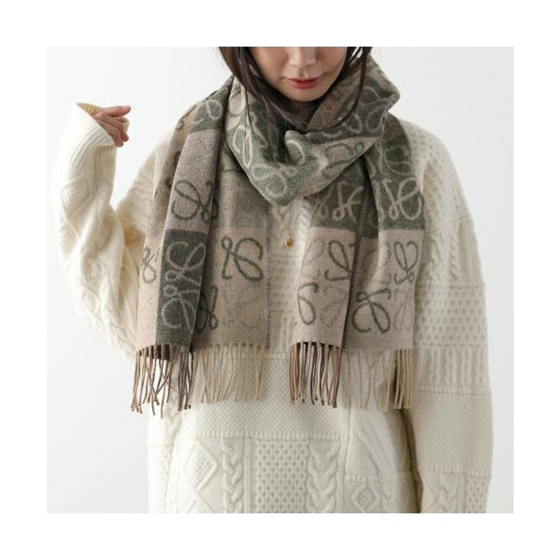 新品 タグ付き 今季新作 ロエベ ストール ウール カシミヤ ベージュ