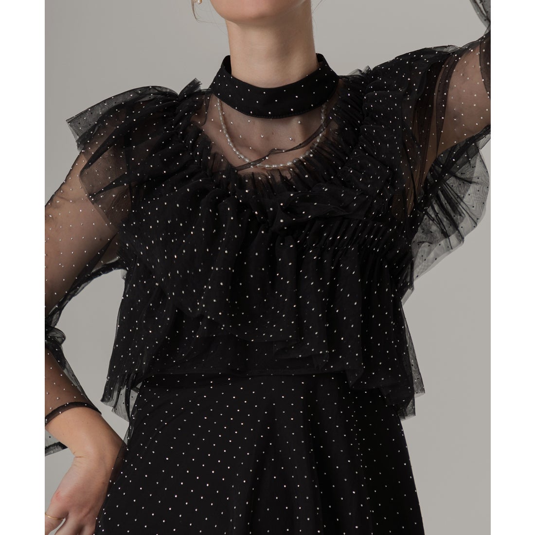 レジャ Leja 2wayドットストーンギャザーチュールAラインドレス