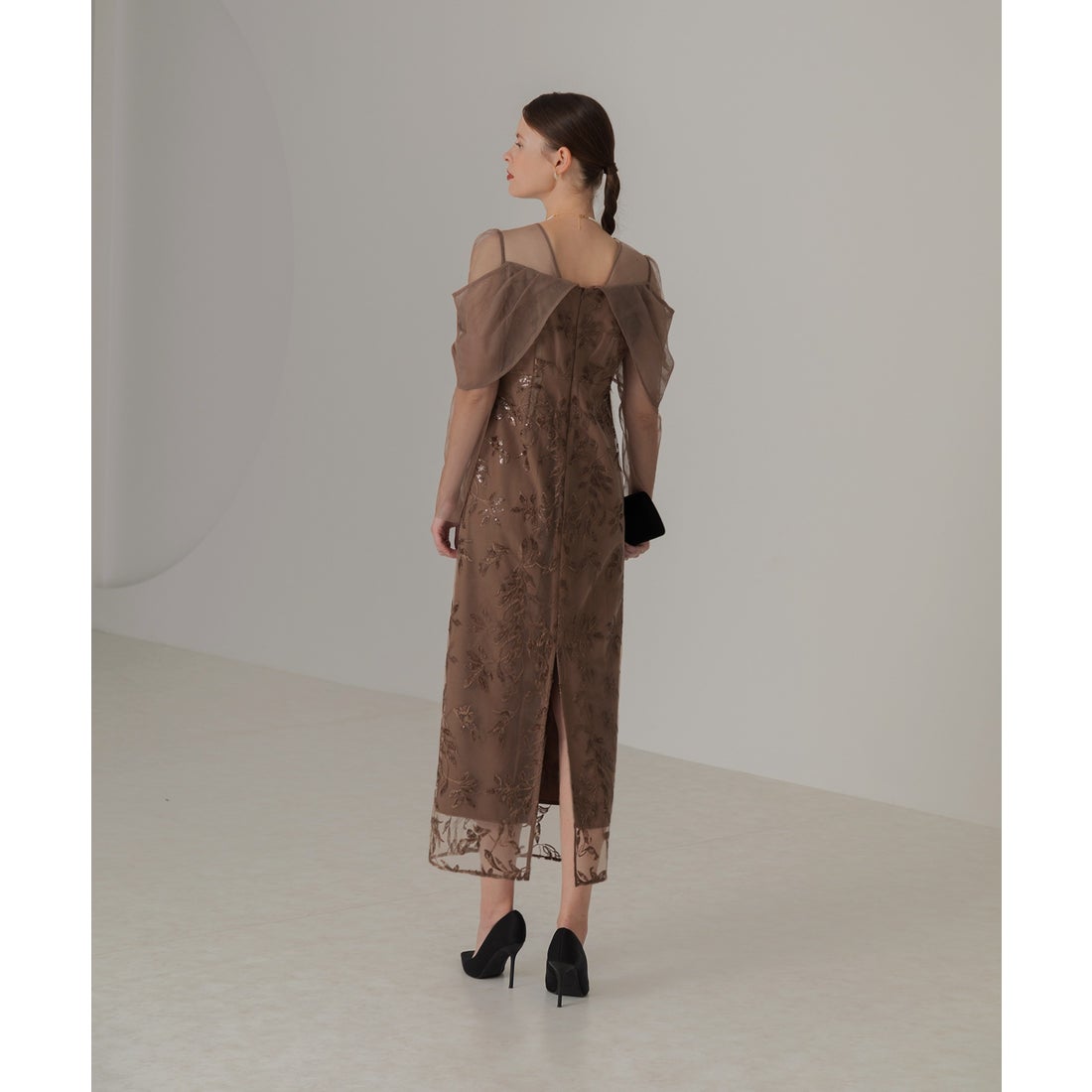 レジャ Leja チュールロングスリーブリーフIラインドレスワンピース