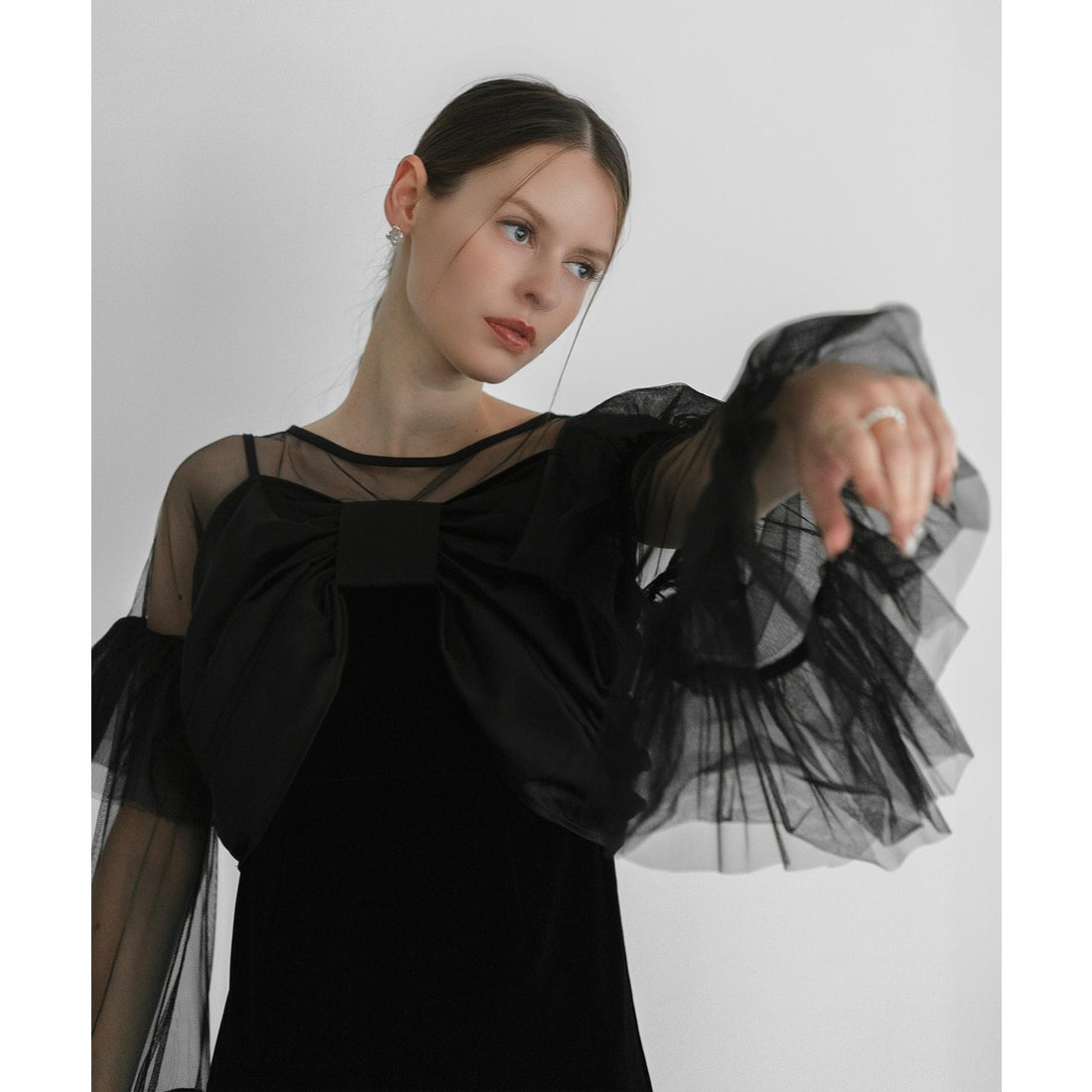 レジャ Leja 2WAYフロントリボンビスチェチュールベロアIラインドレス