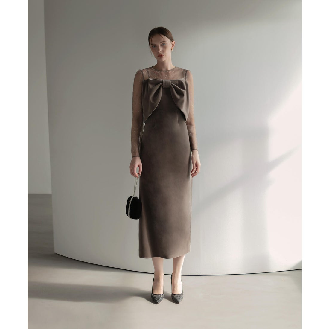 レジャ Leja 2WAYリボンビスチェドットストーンベロアIラインドレス