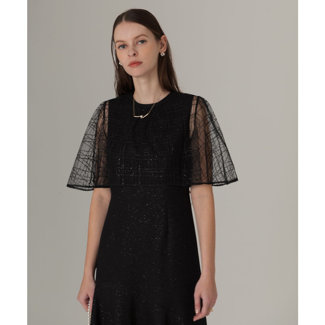 レジャ Leja チェックスパンコールボレロラメマーメイドフレアドレス