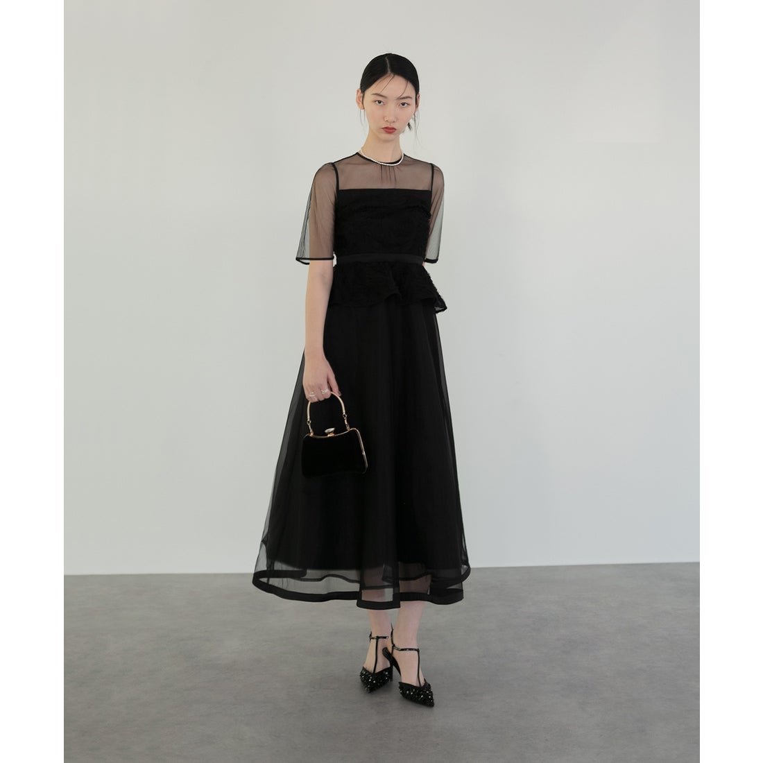 レジャ Leja ローズペプラムビスチェAラインドレスワンピース美脚効果