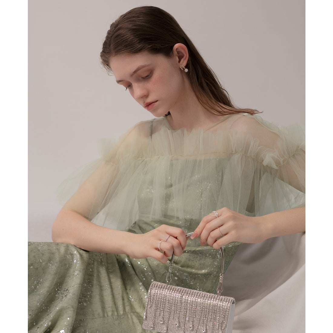 レジャ Leja チュールフリルボレロペイントマーメイドドレスワンピース