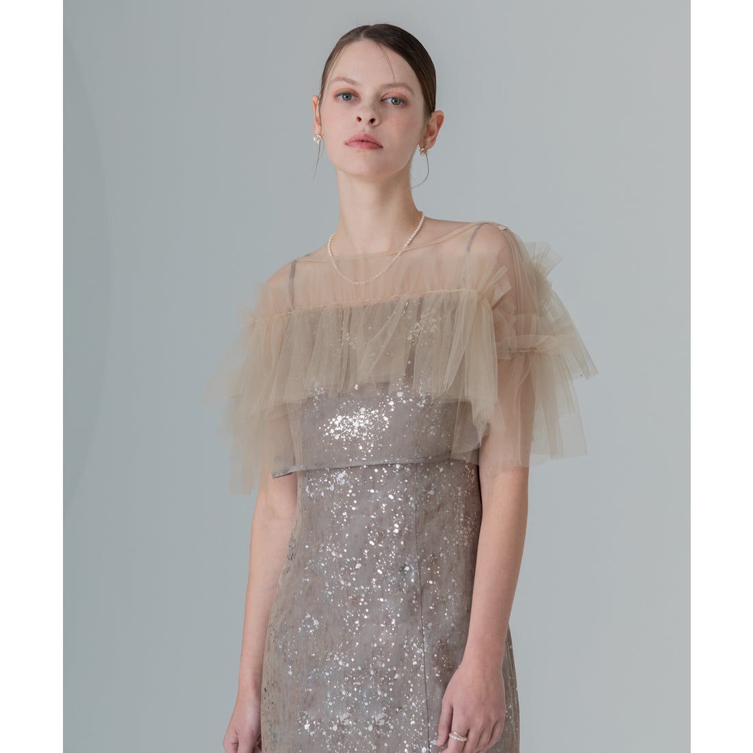 レジャ Leja チュールフリルボレロペイントマーメイドドレスワンピース