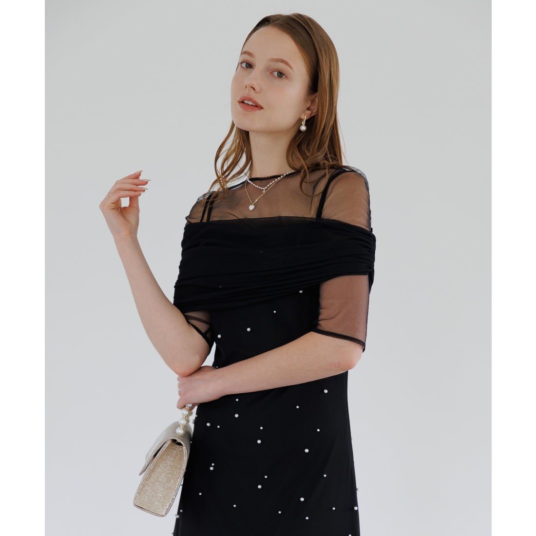 レジャ Leja 2WAYチュールトップスパールAラインドレスワンピース2点