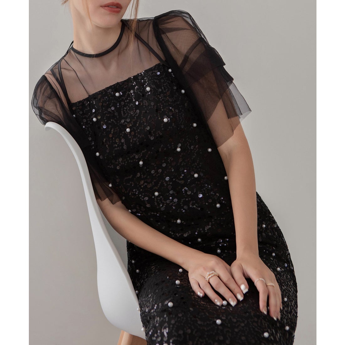 レジャ Leja スパンコールパールミックスボレロIラインワンピース