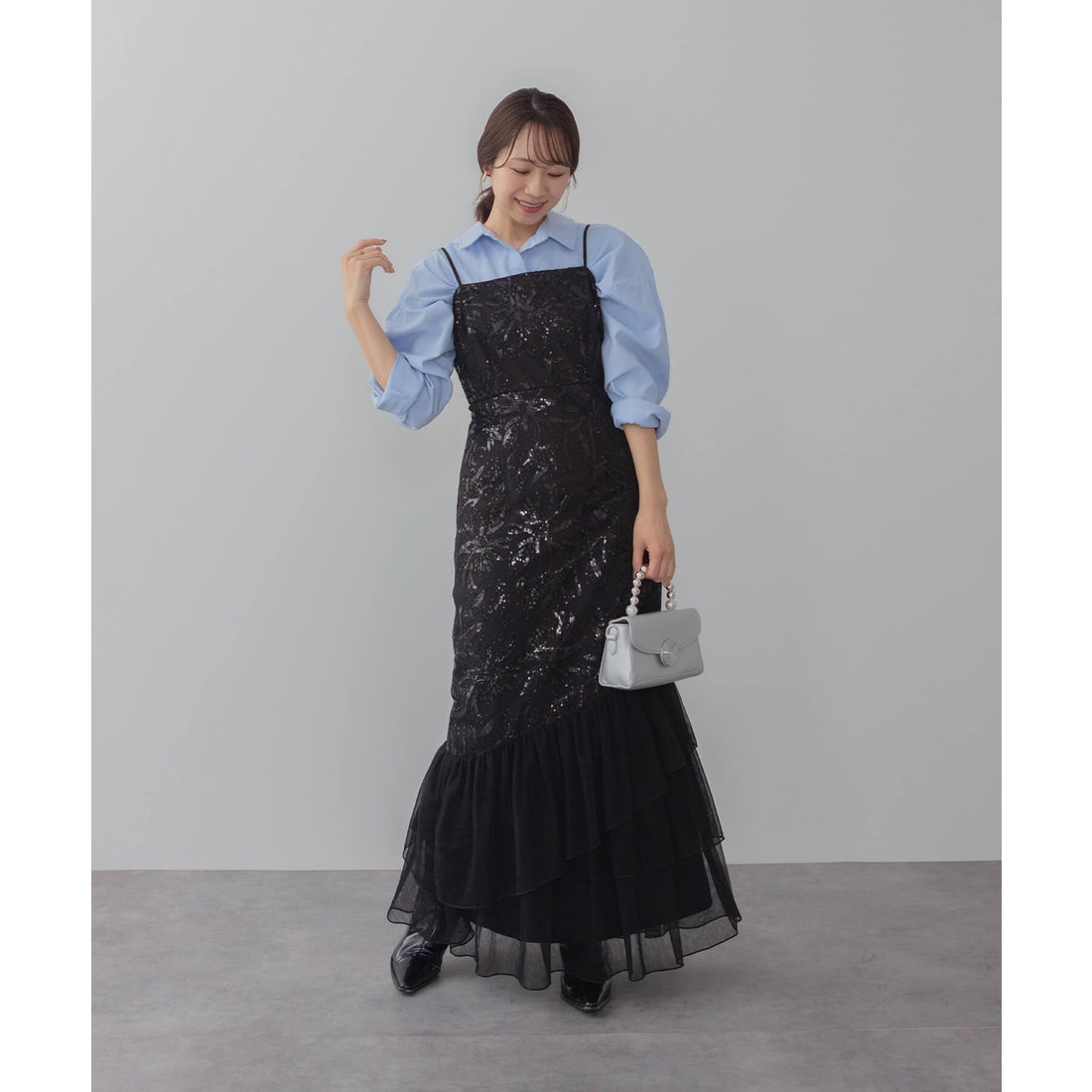 レジャ Leja フラワースパンコールチュールフリルスリーブIライン