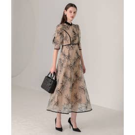 レジャ Leja 配色パピングプチハイネック花柄刺繍ラメレースロング丈