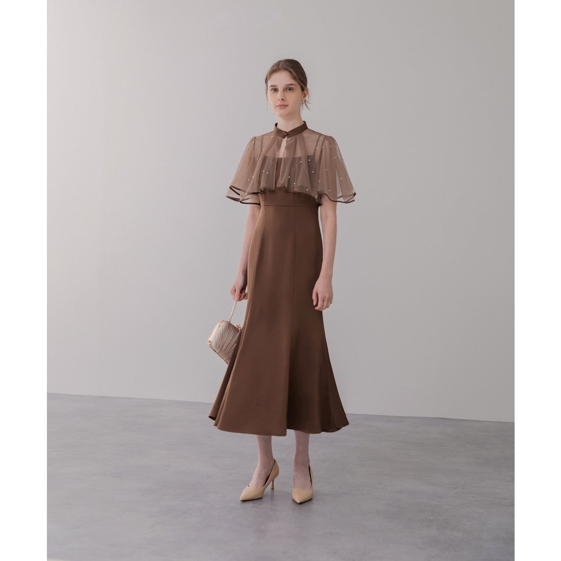 LEJA】2点セット リーフ刺繍 パールボレロ付 マーメイドドレス 結婚式