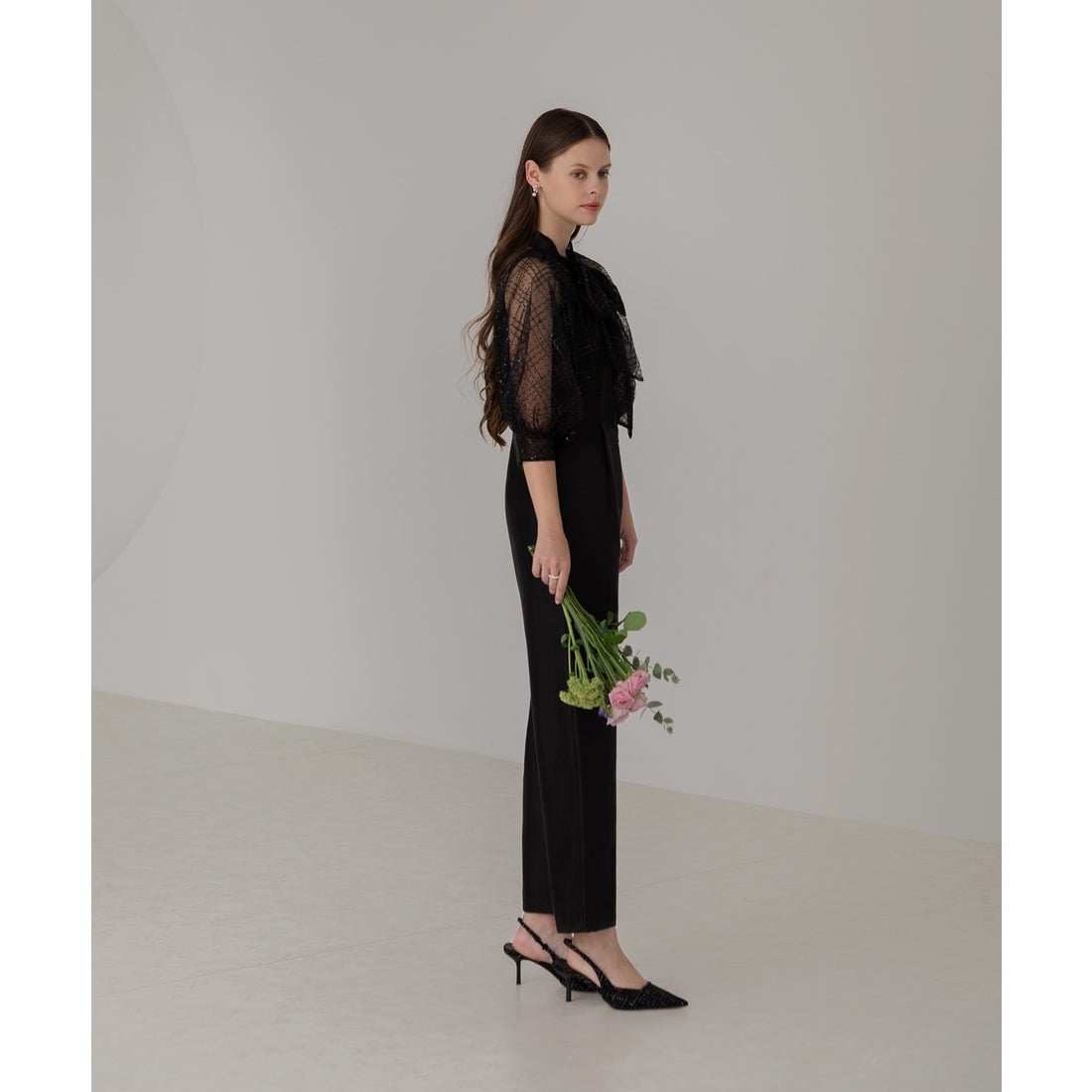 レジャ Leja ドット柄スパンコールパフスリーブボレロオールインワン