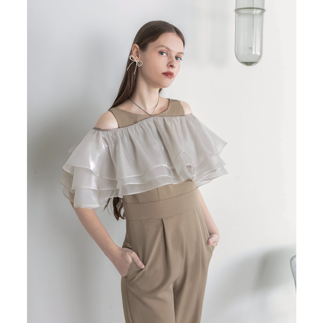 レジャ Leja 3wayティアードフリルオールインワンパンツドレス美脚効果