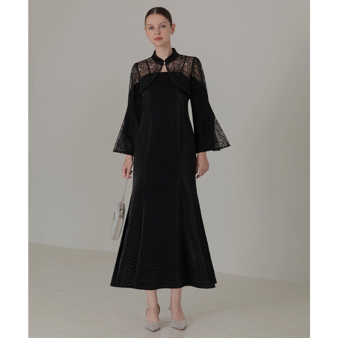 レジャ Leja リーフ刺繍フレアスリーブパールボレロマーメイドドレス