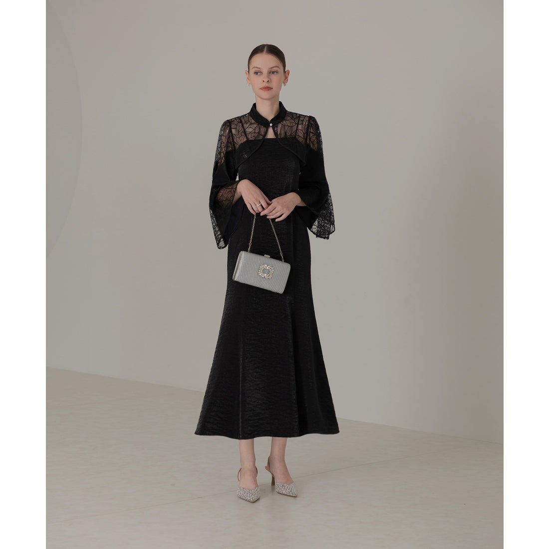 レジャ Leja リーフ刺繍フレアスリーブパールボレロマーメイドドレス