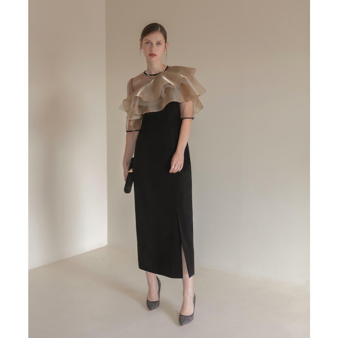 レジャ Leja アシンメトリーティアードフリル3WAYベロアIラインドレス