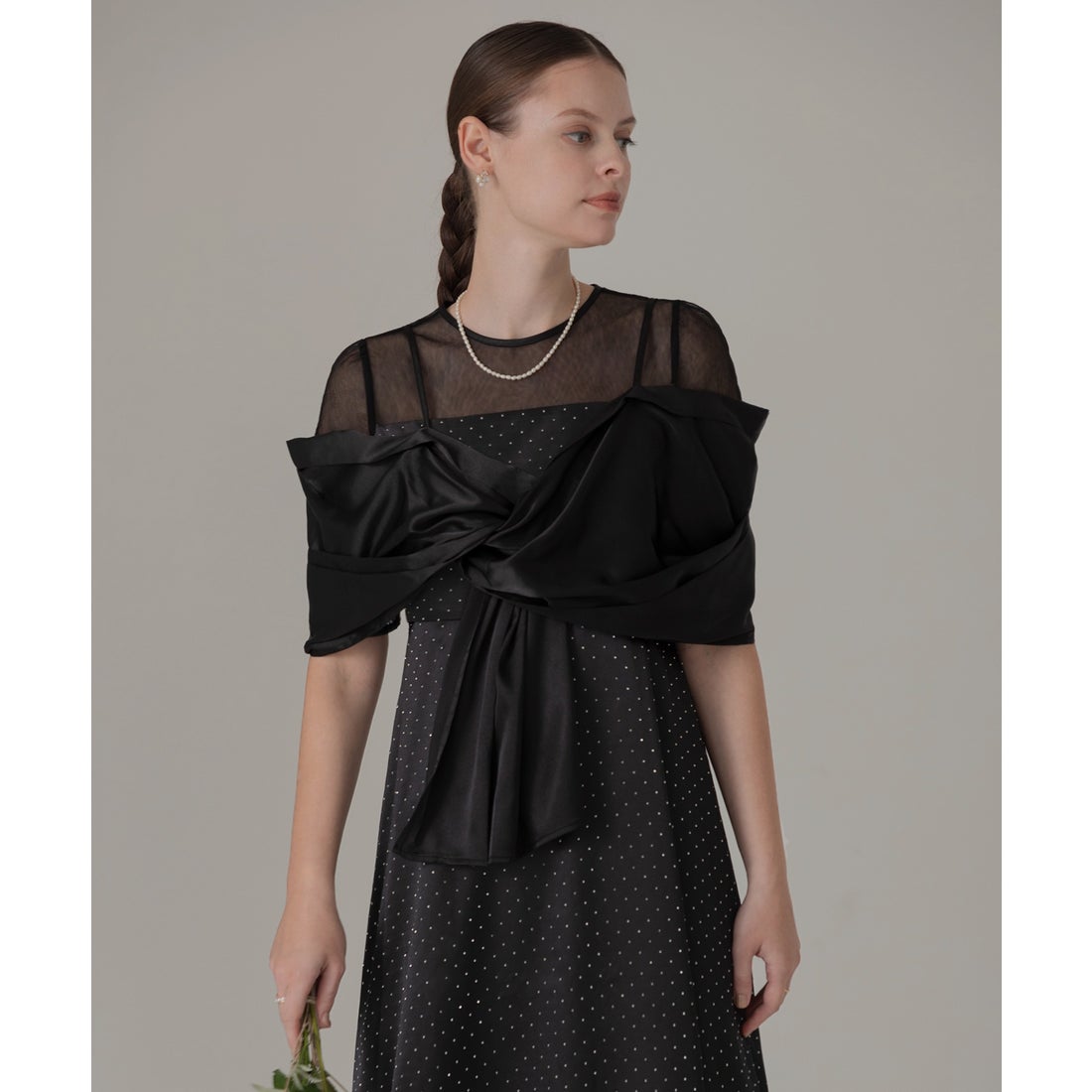 レジャ Leja 2WAYフロントリボンボレロストーンドット柄Aラインドレス