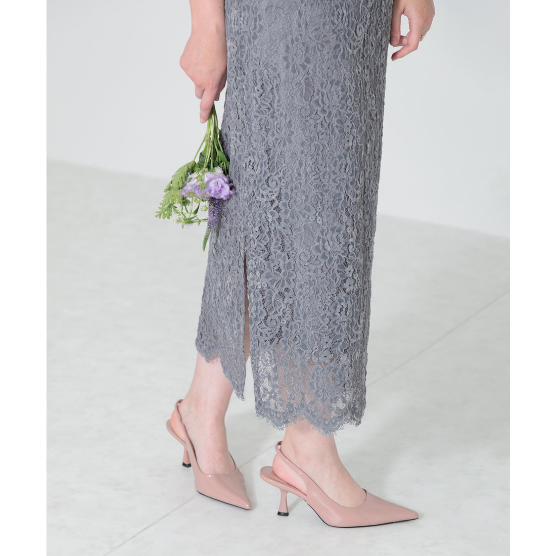 レジャ Leja パール付きケープ風リボンパフスリーブボレロ刺繍レース