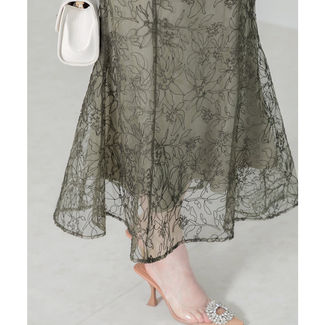 レジャ Leja リボン付きパフスリーブシアーボレロ刺繍レースマーメイド