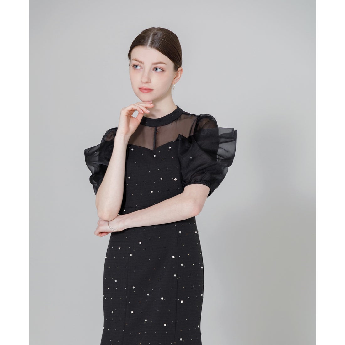 レジャ Leja パールビジューオーガンジーレースパフスリーブプチ