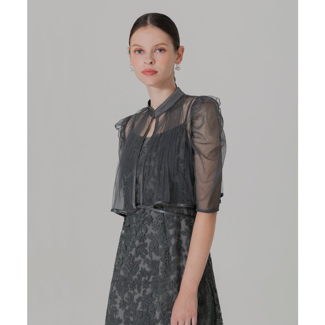 レジャ Leja フロントオープンバックプリーツウエストリボンボレロ