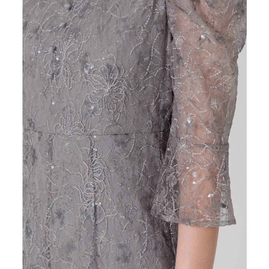 レジャ Leja スパンコール花柄刺繍ソフトパフスリーブマーメイドライン