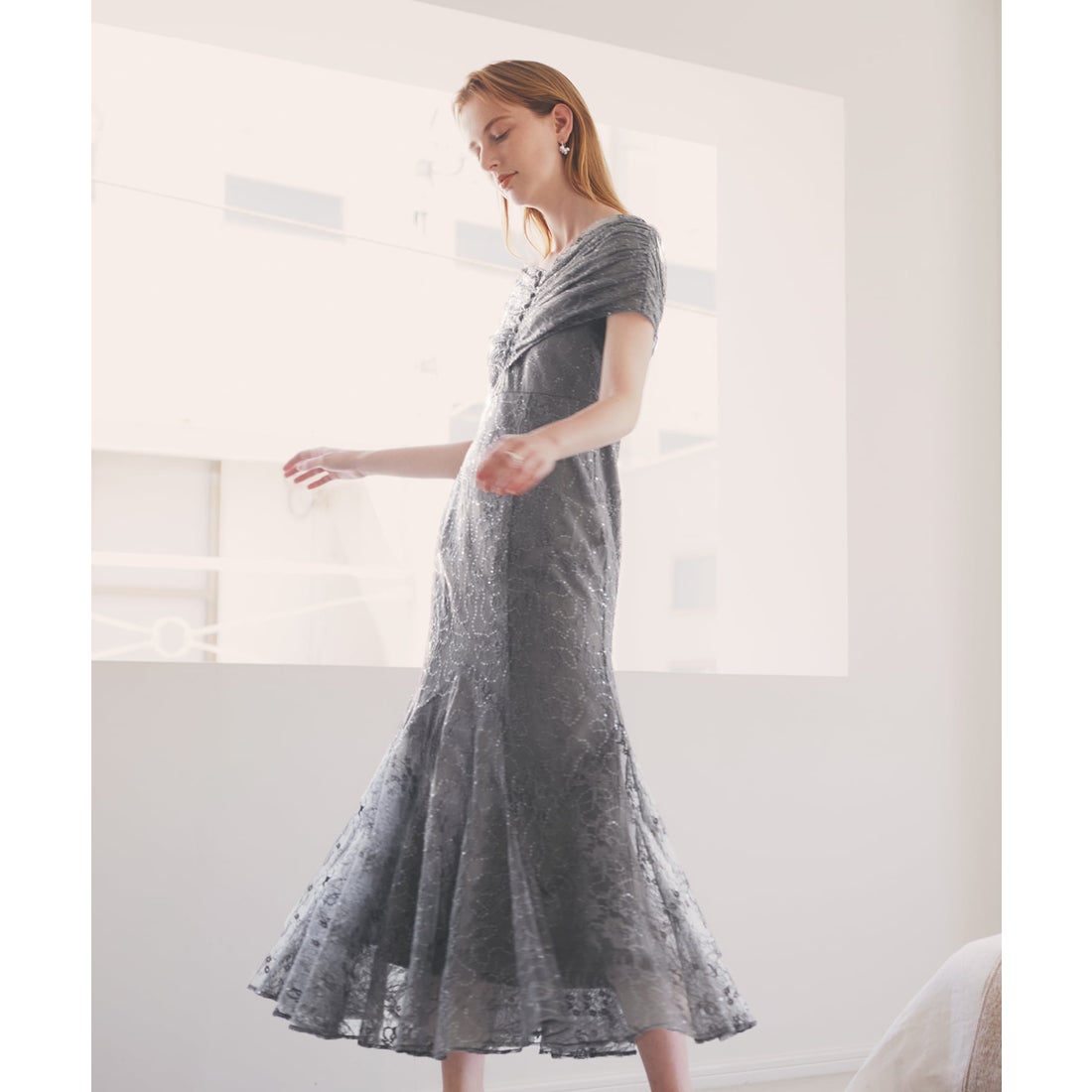 Leja レジャ 2WAYレース花柄オフショルダースパンコールマーメイド