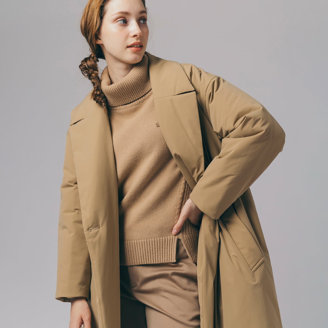 ラコステ LACOSTE パデッドロングチェスターコート （ベージュ