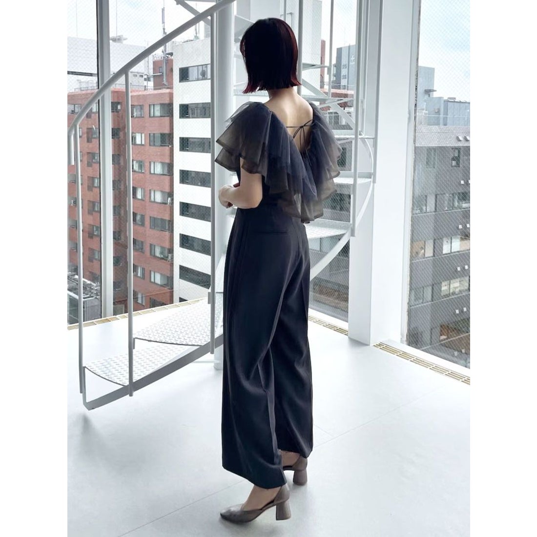 ラグナムーン LAGUNAMOON LADYチュールカラーベアパンツドレス