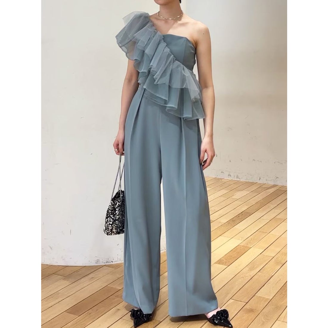 ラグナムーン LAGUNAMOON LADYチュールカラーベアパンツドレス