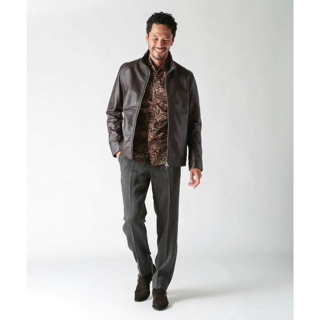 メンズビギ MEN'S BIGI スタンドカラーシングルライダース レザー