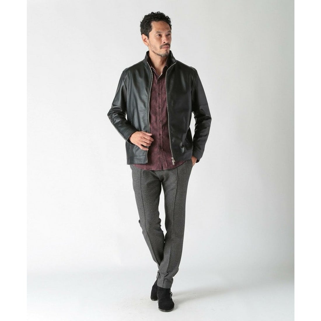 メンズビギ MEN'S BIGI スタンドカラーシングルライダース レザー