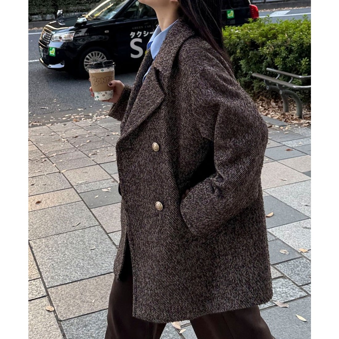 フレディエミュ fredy emue ウール混ミドル丈Pコート （ブラウン