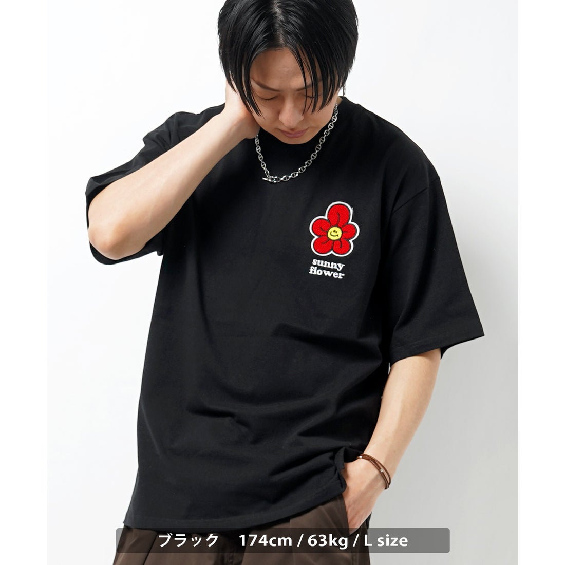 ワンフォークロージング 1111clothing ◇フラワー サガラ刺繍 Tシャツ