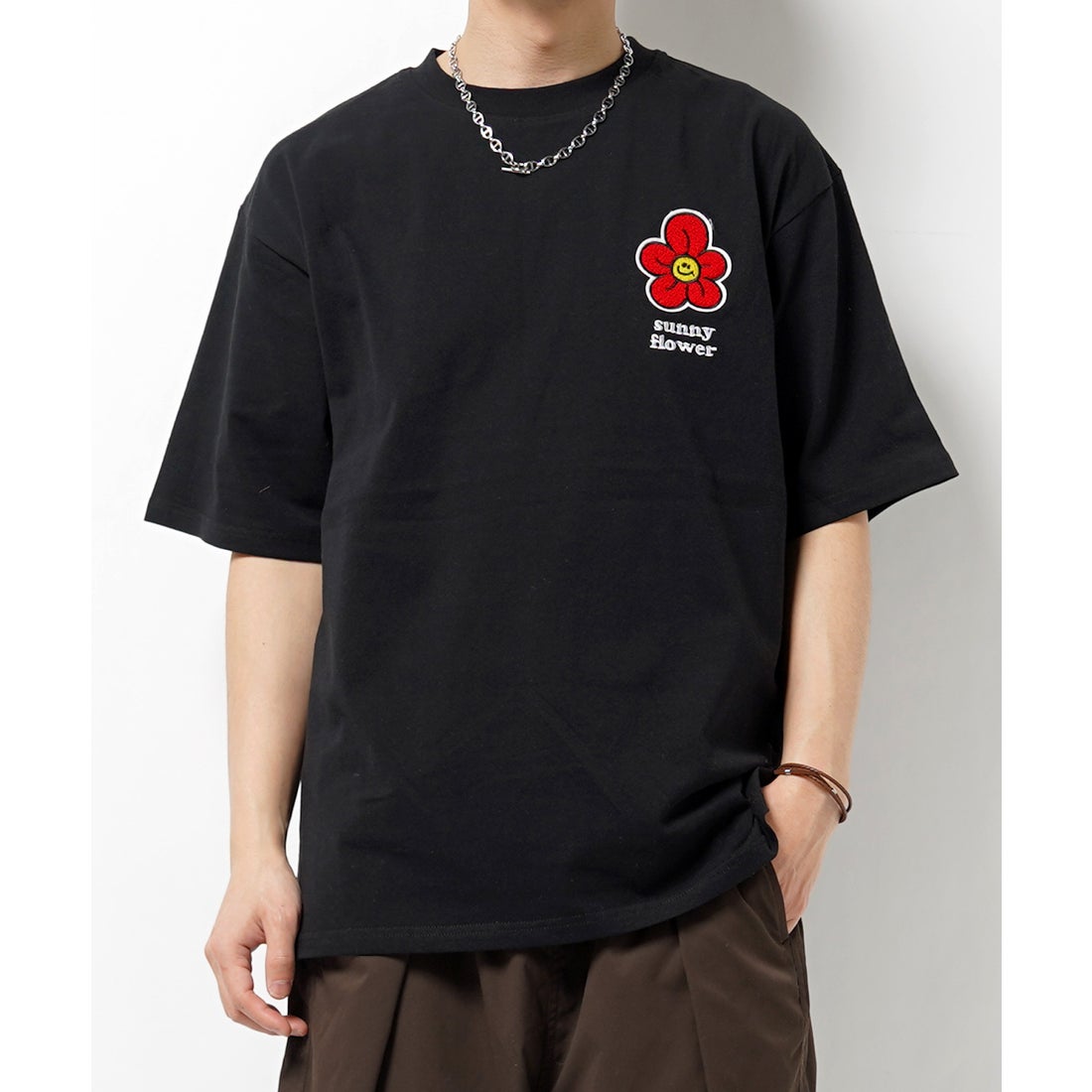 ワンフォークロージング 1111clothing ◇フラワー サガラ刺繍 Tシャツ